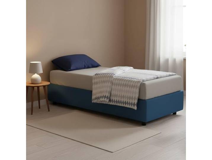 Talamo Italia - Lit simple Sophia\, Lit coffre avec revêtement en tissu\, 100% Made in Italy\, Ouverture frontale\, avec matelas 90x190 cm inclus\, Bleu