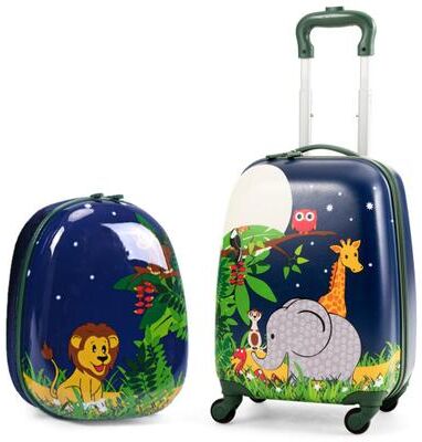 Costway 2 Pieces 12 Inch and 16 Inch Kids Carry on Suitcase Rolling Backpack School Luggage Set-Elephant