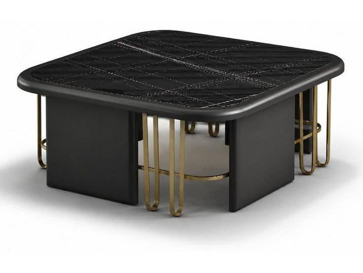 Xlmoebel Couchtisch Moderner schwarzer Couchtisch aus Metall mit goldenen Akzenten (Couchtisch), Made in Europa