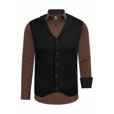 Langarmhemd RUSTY NEAL, Herren, Gr. 5XL, EURO-Größen, braun, 60% Baumwolle, 37% Polyester, 3% Elasthan, mehrfarbig, Hemden, inklusive Langarmhemd und Weste