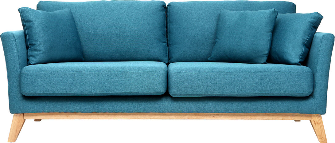 Sofa skandinavisch 3 Plätze Miliboo-Blau Holzbeine OSLO