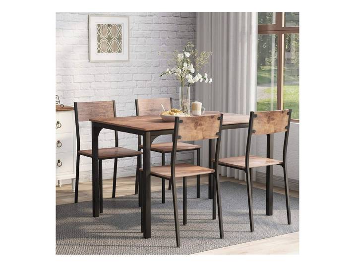 LuxusKollektion Essgruppe Esstisch mit 4 Stühlen Industrie Stil Holz Metall Vintagebraun