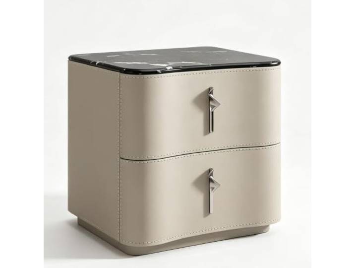 Nachttisch Schlafzimmer Moderner Beistelltisch mit Lederkante Holzrahmen 2 Schubladen Stauraum Metallgriffe Wohnaccessoires(Khaki)