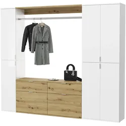 GARDEROBEN-SET weiß Hochglanz, Eiche 212 cm, Komplettset mit viel Stauraum