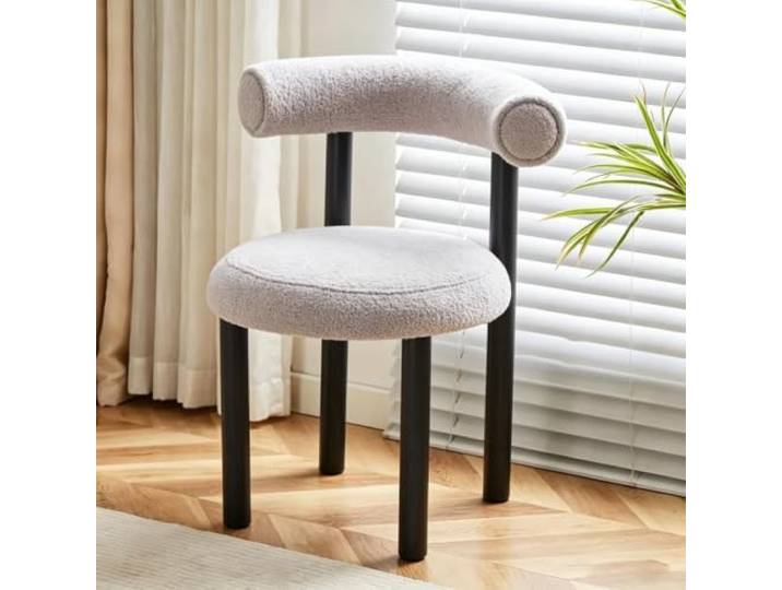 NZVZGKTNTW Schminkstuhl Im Modernen Stil, Esszimmerstuhl Aus Lammwolle, Einfacher Make-up-Hocker,Gebogene Rückenlehne, geeignet for Schlafzimmer, Wohnzimmer, Esszimmer schwarz(Grey)