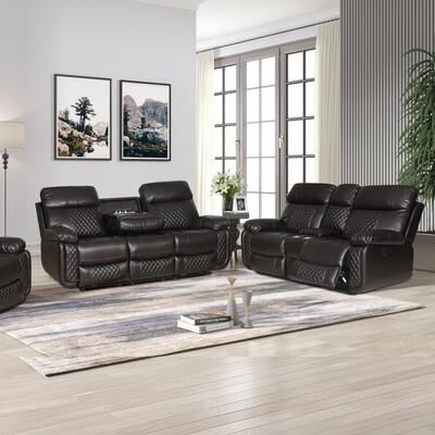 AC Pacific Contemporary Multi Piece Faux Leather Upholstered Living Room Sofa Set
