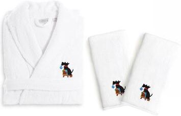 Authentic Hotel and Spa Holiday Scottie Dog Terry Cloth Turkish Cotton Bath Robe and Hand Towel Set (Set of 3)