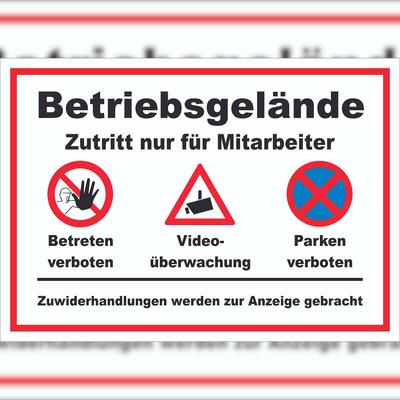 HB-Druck Schild Betriebsgelände Mitarbeiter Betreten Video Parken A2 (420x594mm)