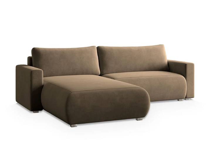 Hellbraunes ausziehbares Ecksofa MONORA, beidseitig.