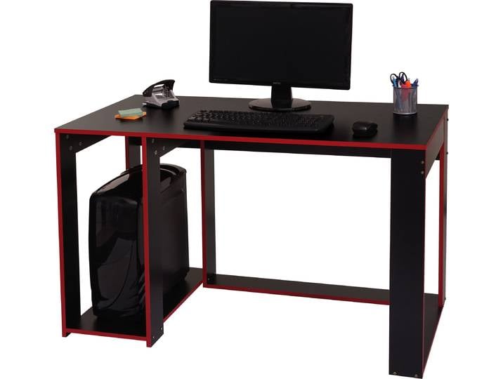 Bureau HWC-J26\, table d'ordinateur de bureau\, 120x60x76cm ~ noir-rouge