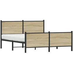 vidaXL Metallbett ohne Matratze Sonoma-Eiche 150x200 cm