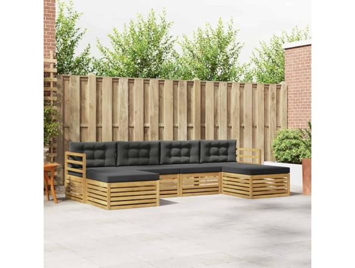 RJPLMFV Sofa-Set für den Außenbereich, 6-teilig, Weiß / Anthrazit Massives Akazienholz, Lattenrost, modular, Garten, Terrasse, Pool