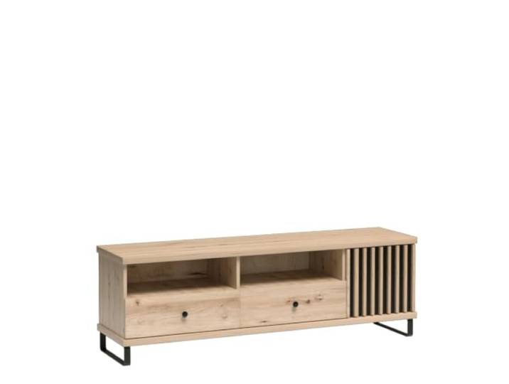 Komodee TV-Schrank NAKUSP - Eiche - Lamellen - Schubladen - Metallfüße - 161 x 44 x 41 cm