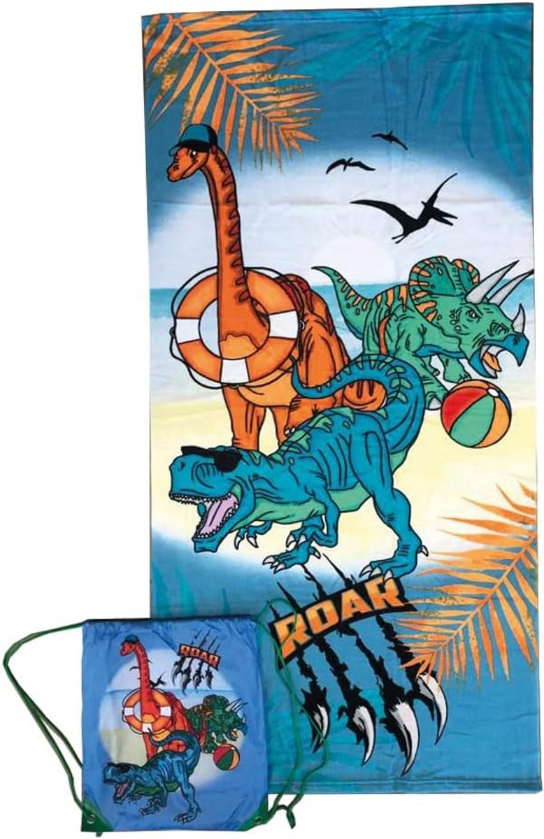 Strandlaken met rugzak en tas - Dinosaurus - 70 x 140 cm