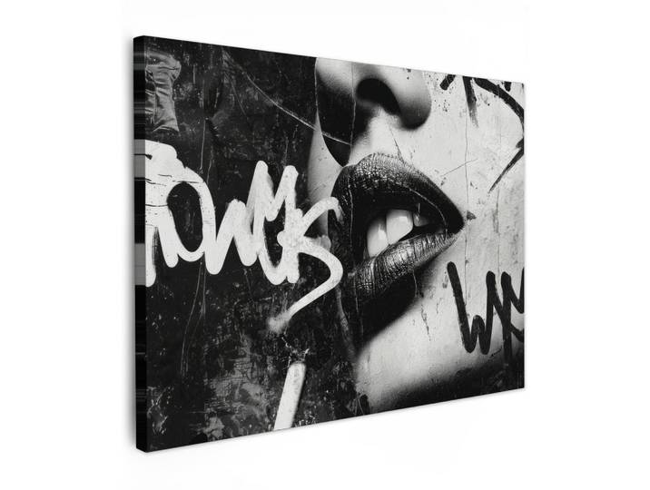 LEINWANDBILD Gesicht - Mund - Graffiti - Schwarz Wandbilder 80x60 cm