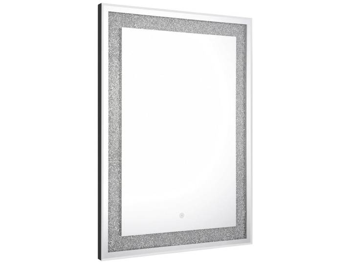 Badezimmerspiegel, Silberfarben, Glas, Glitzer, rechteckig, 50x70x3.5 cm, Verzierungen, feuchtraumgeeignet, senkrecht und waagrecht montierbar, Badezimmer, Badezimmerspiegel, Badspiegel