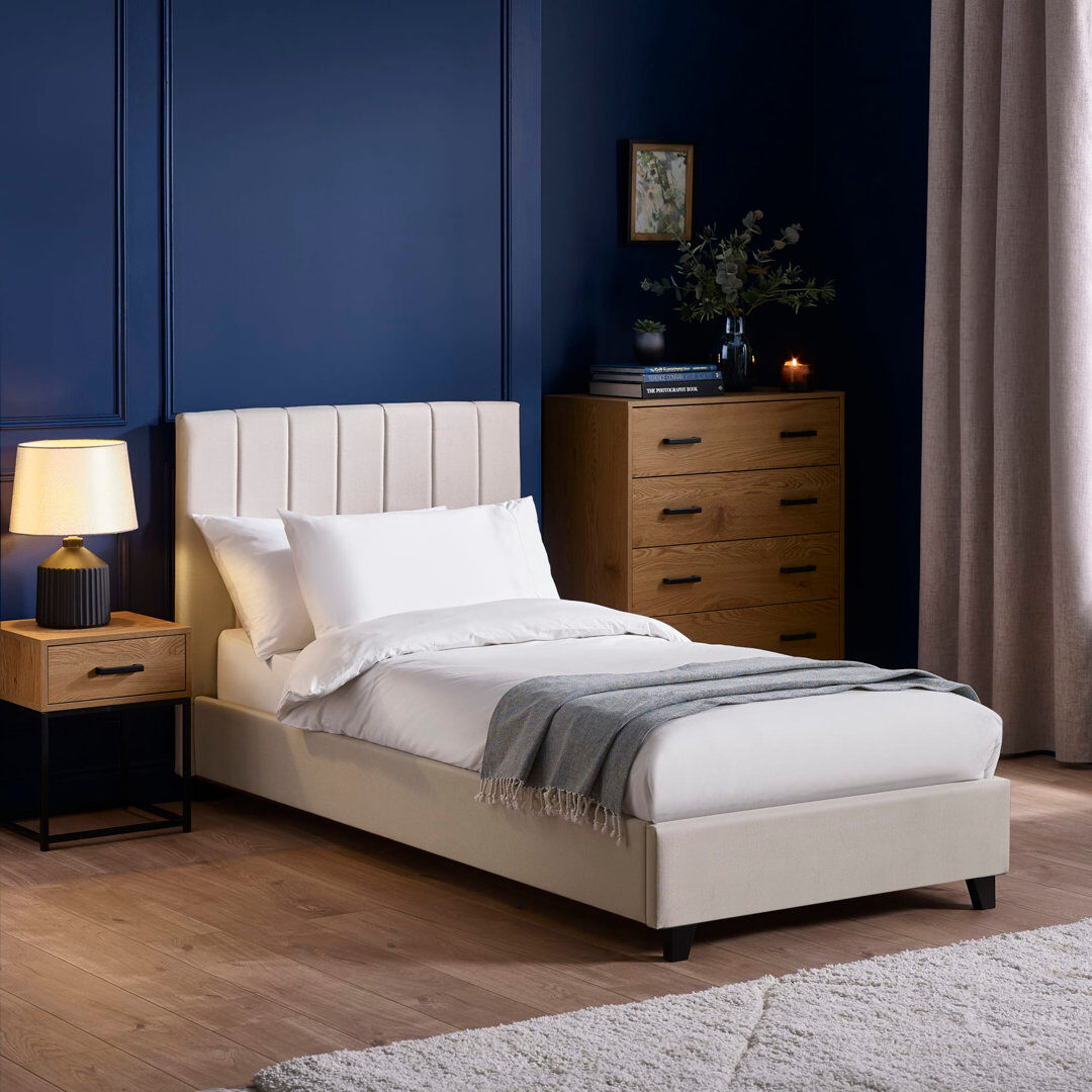 Ebern Designs Osias Linen Upholstered Bed Frame Cream Single (3')