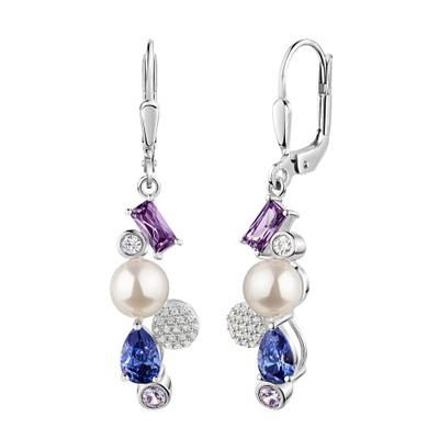 Paar Ohrhänger FIRETTI "Schmuck Geschenk Silber 925 Ohrringe Baguette Kreis Tropfen", silberfarben, lavendel, tanzanite, lila, kristallweiß, weiß, lavendel, tanzanite, lila, kristallweiß, Ohrringe, Damen, 5,5mm, Perlen Silber 925 (Sterlingsilber),...