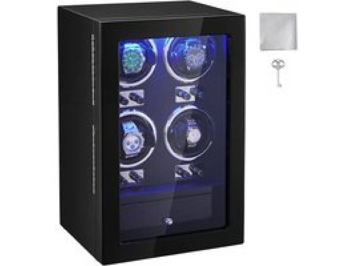 VEVOR Watch Winder, Automatische Watch Winder, Watch Winder voor Automatische Horloges, Automatische Watch Winder met Ruimte voor 4 Horloges, LED Verlichting, Verstelbare Bandlengte 150-207 mm