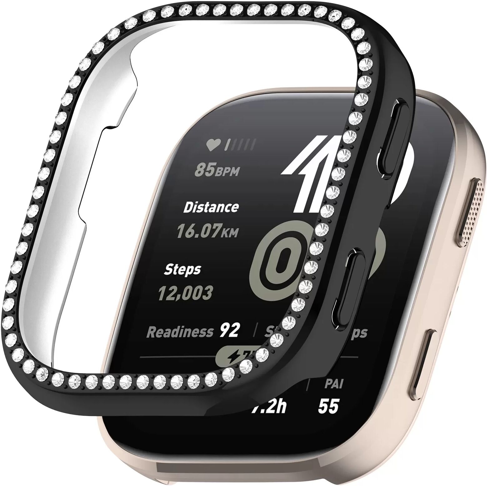 INF Schwarze PC Hülle mit Einreihigen Kristallen kompatibel mit Amazfit Bip6 (A2435) Schutzrahmen