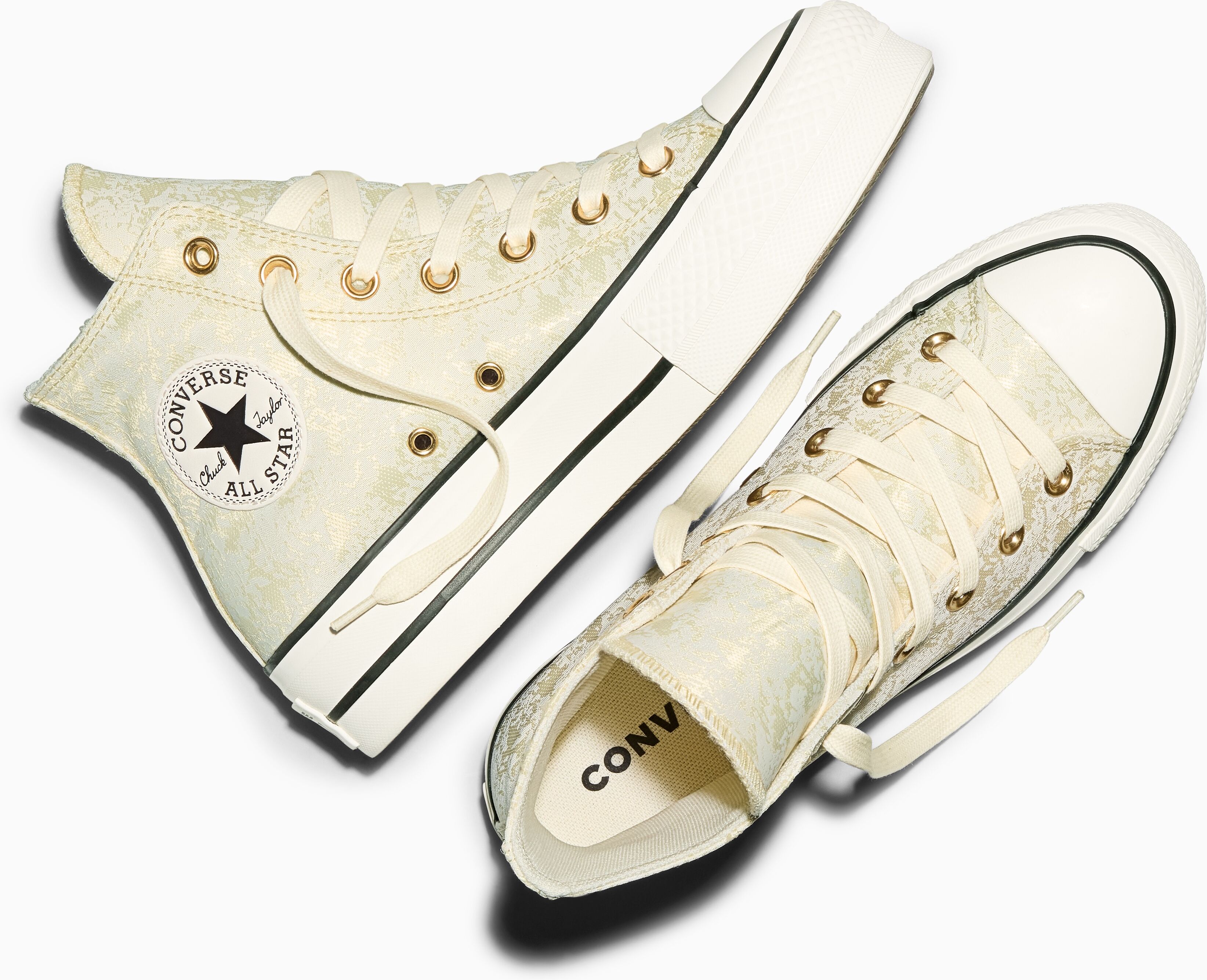 Sneaker CONVERSE "CHUCK TAYLOR ALL STAR LIFT PLATFOR", Damen, Gr. 37,5, beige (golden view, egret, schwarz), Textil, Schuhe Sneaker golden view, egret, schwarz 37,5