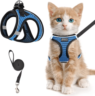 Inspire Curations SafeStride Reflective Cat & Puppy Harness Set blue Harness Set xs