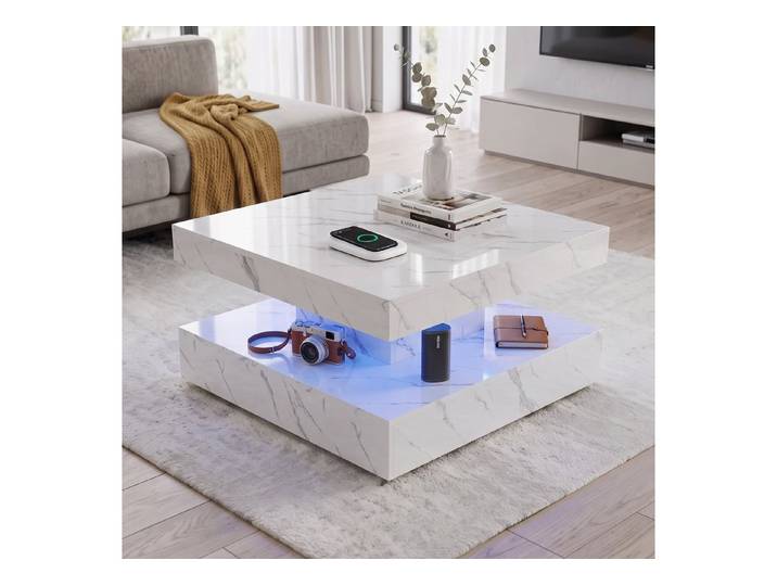 radelldar Couchtisch mit LED-Beleuchtung & Fernbedienung, Quadratischer Sofatisch78x78x40cm (1-St), Hochglanz Wohnzimmertisch, Robuster Beistelltisch