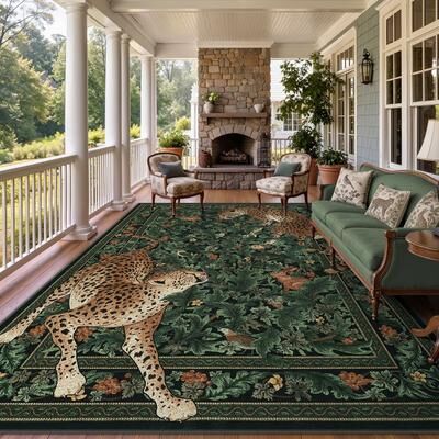 BLUEBELL Morris Jungle Leopard Print Area Rug   3-Way Stain Resistant   Non-Slip Backing + 4 Tapes   Machine Washable