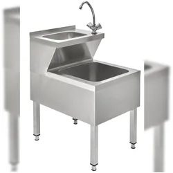 GastroHero Handwaschbecken Edelstahl mit Ausgussbecken 50x69 cm Mischbatterie Standgerät Kombibecken Gastro