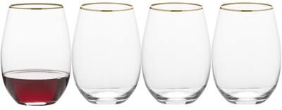 Mikasa Julie Gold Set of 4 Stemless Wine Glass, 19.75 Ounce