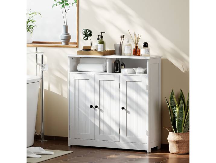 HOMCOM Armoire Salle de Bain Blanche 3 Portes Étroite 85x30x85cm