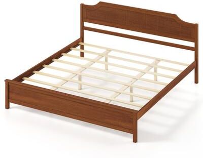 Costway Multiple Size Solid Wood Platform Bed Frame with Headboard in Walnut-King Size