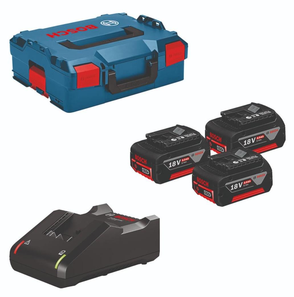 Bosch Professional Starterset 18V met 3 accu's van 5.0Ah, oplader en L-BOXX