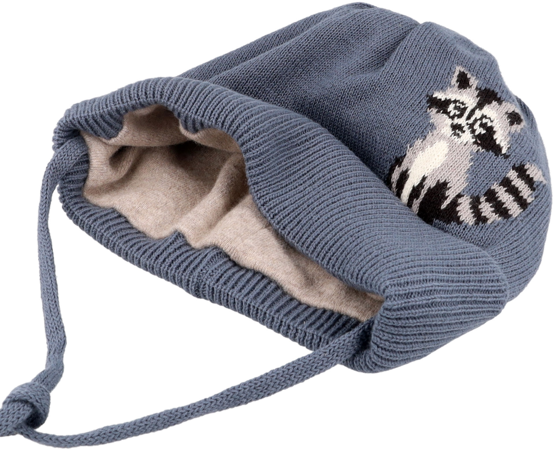 Strickmütze MAXIMO, Baby, Gr. 45/47, blau (denim, waschbär), Strick, Baumwollmischung, Mützen Strickmütze, für Babys und Kinder, aus Strickmaterial, wärmend denim, waschbär 45/47