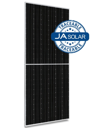 JA Solar 605W N-type TOPCon MBB Traceable Doppelglas bifazial 72 Zellen silberner Rahmen MC4