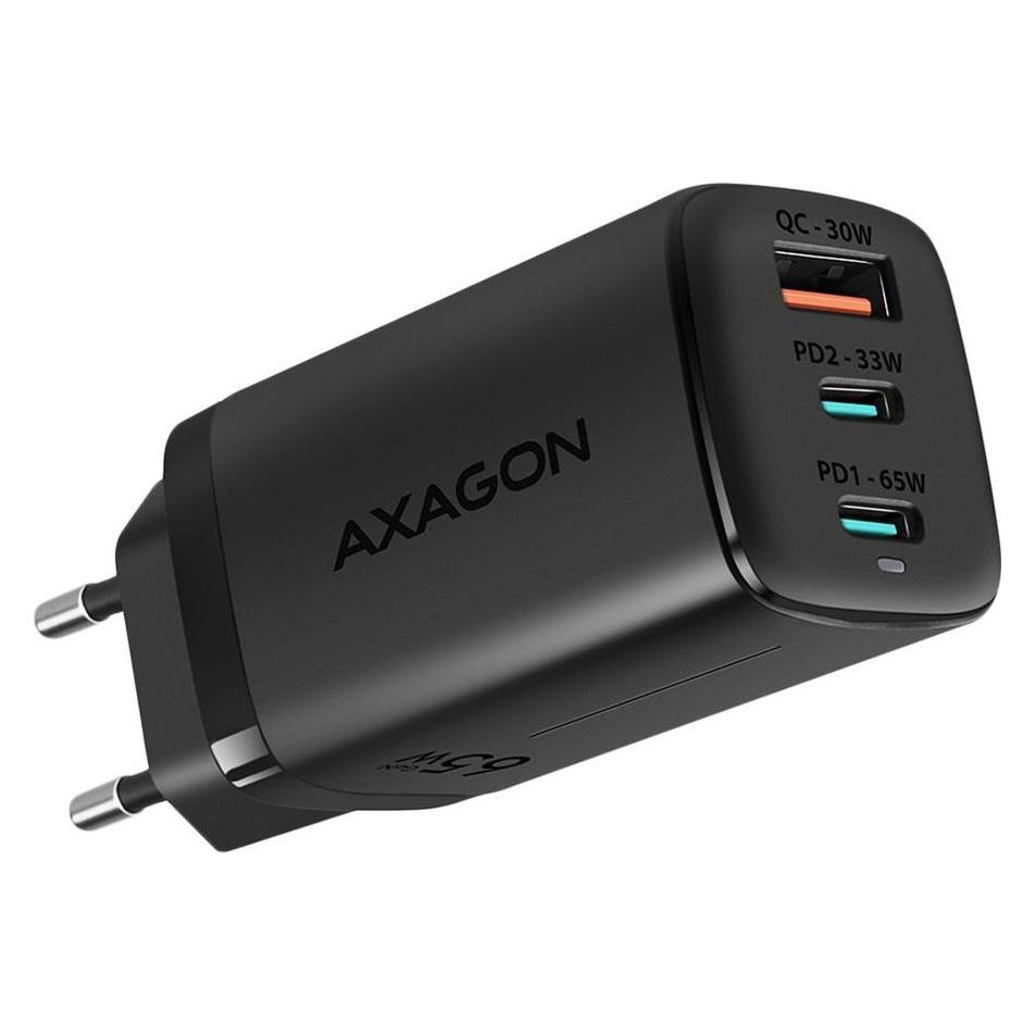 Axagon ACU-DPQ65 Ladegraet 2x USB-C 1x USB-A PD3.0/QC4+/PPS 65W - schwarz - USB Typ C (65 W, 3 Ports) (ACU-DPQ65)