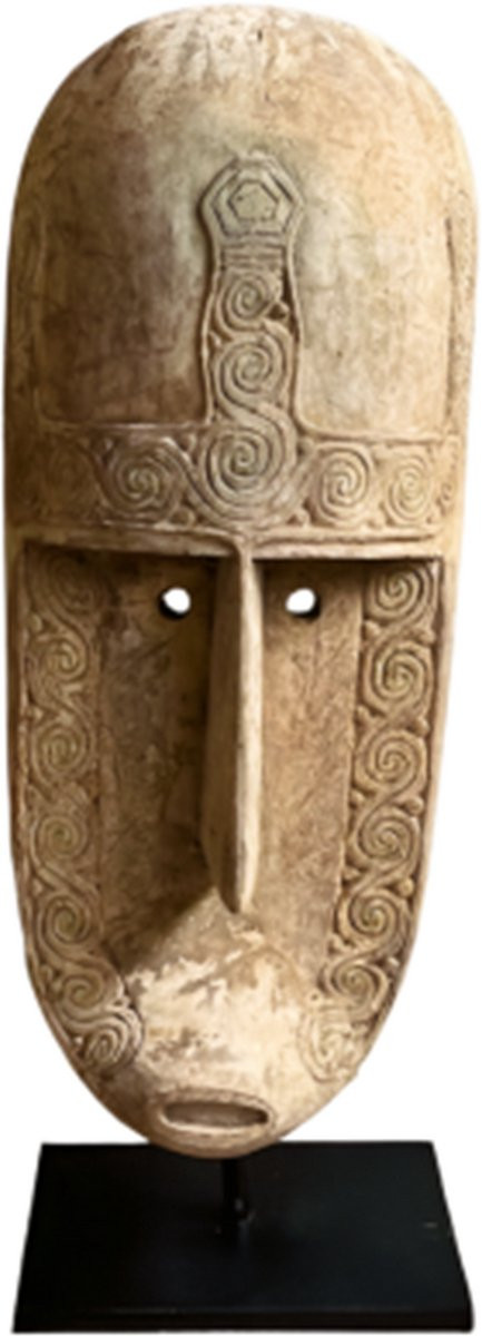 Houten sculptuur Papua masker op standaard H130