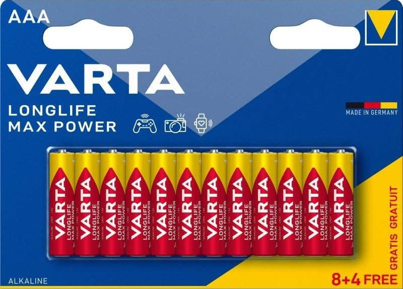 Varta Longlife Max Power 4703/LR03 AAA-batterijen, 12 stuks