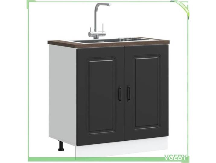 Meuble bas pour évier - Kalmar - Noir - Bois d'ingénierie - Pieds réglables
