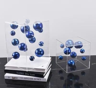 Inspire Select Modern Geometric Metal Ball Art Ornament With Transparent Acrylic Box Decor 6.3 X 6.3 X 10.2 In Red