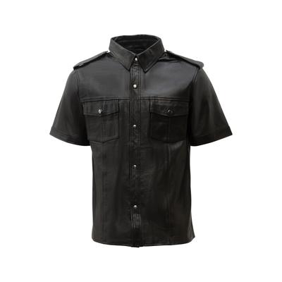 Kurzarmhemd RICANO "Lederhemd Lederhemd Kurzarm", Herren, Gr. XS, N-Gr, schwarz, Obermaterial: 100% Lammnappaleder LANA., schmal, Rundhals, Hemden, Handgefertigt aus echtem Leder