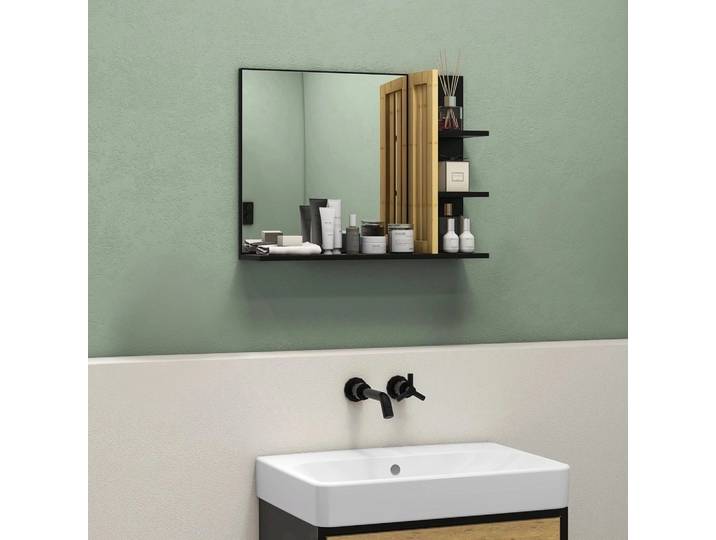 HOMCOM Miroir Mural Bois Bambou avec Étagères