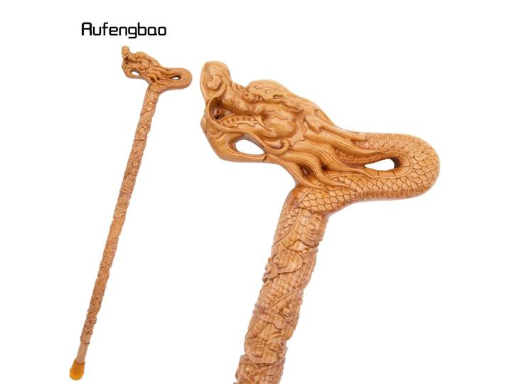 Bâton de bois de mode en bois de Dragon de fleur jaune canne de Cospaly décorative Steampunk et utilisation quotidienne canne de scène de Performance 89cm