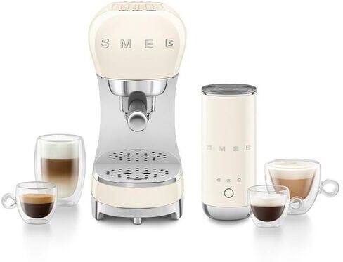 Espressomaschine Smeg Ecf00creu + Milchaufschäumer Mff02creu Creme - Ecf12creu - - MaxiCoffee