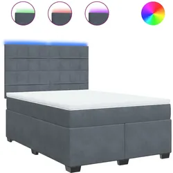 vidaXL Boxspringbett mit Matratze Dunkelgrau 140x190 cm Samt