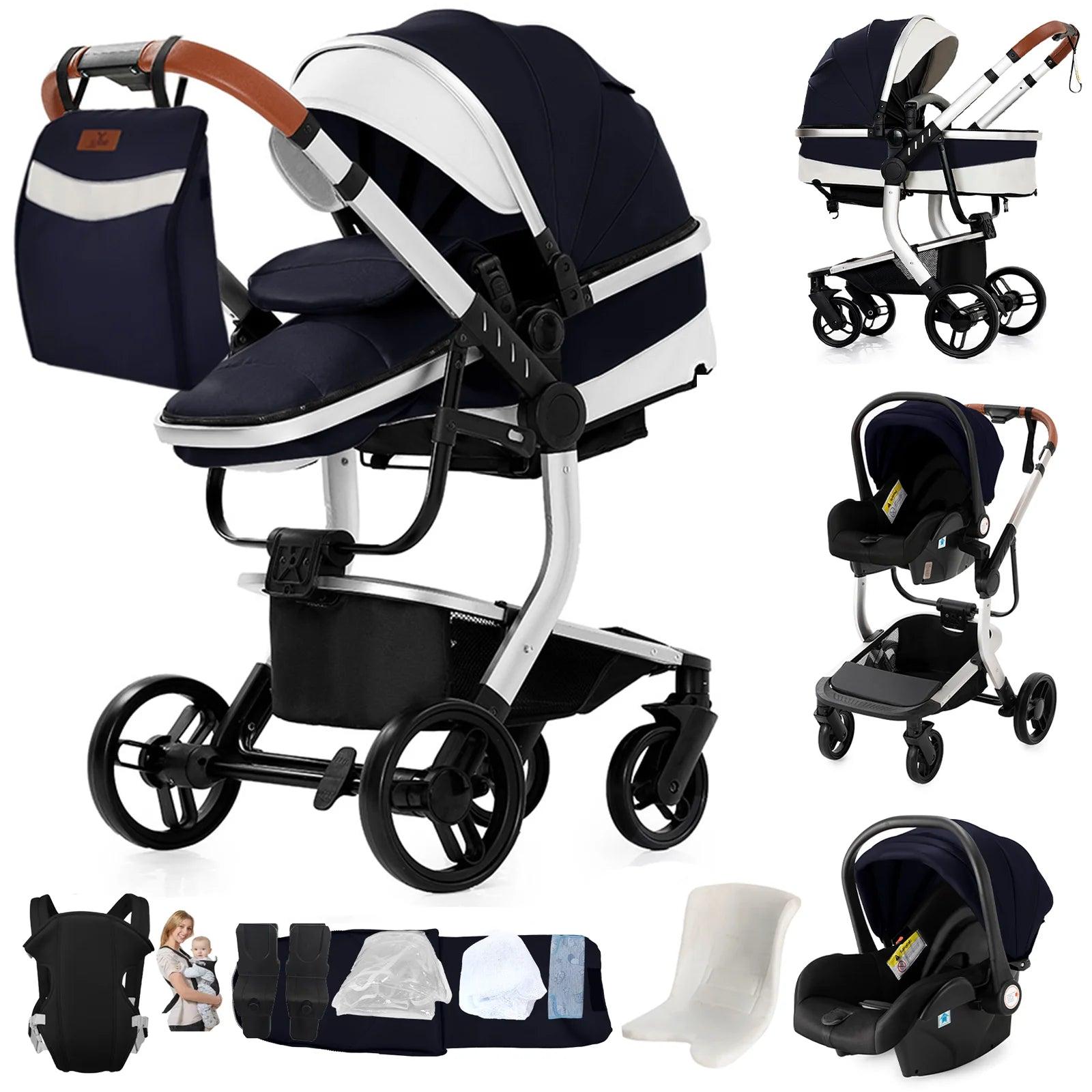 3-in-1 Kinderwagen mit Autositz, wasserdicht, aus Leder, zusammenklappbar, Reisesystem