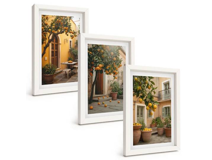 Tulup Bilder SET 3er Set - 20x30 cm Weißer Rahmen - Garten-Zitrus-Sonne, Kunststoff, Rechteckig, 20x30 cm, gerahmt, Bilder & Rahmen, Bilder