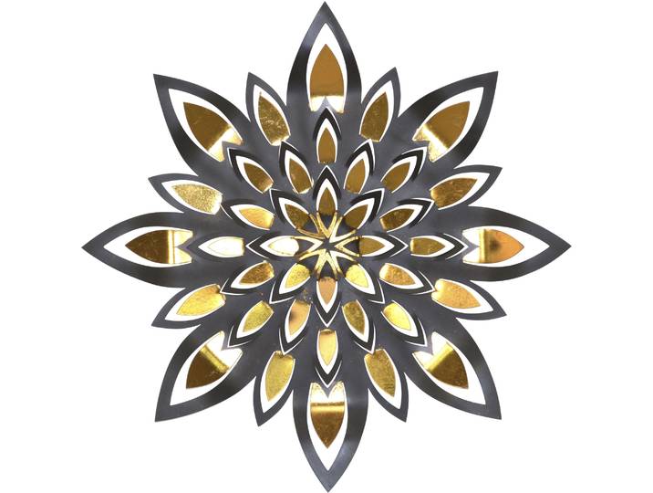 Wanddekoobjekt PAJOMA Wanddekoration , schwarz, T:5cm Ø:59cm, Metall, Wanddekoobjekte, Wanddekoobjekt, grosse Blüte aus Metall mit glänzender Goldverziehrung