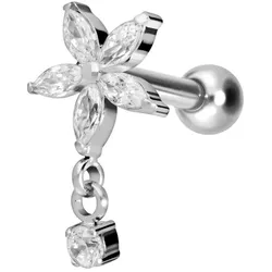 Titan Ohrpiercing mit Innengewinde KRISTALLBLUME + KRISTALL