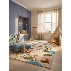 Kinderteppich Dinosaurier-Landschaft Beige 120x170 cm Waschbar
